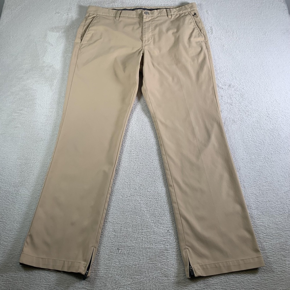 Maide Bonobos Golf Pants Mens 36x32 Khaki Chino Straight Leg‎ Ankle Zip Active